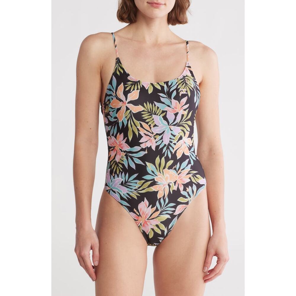 NWT Billabong Beach Babe Black Floral One-Piece Swimsuit medium